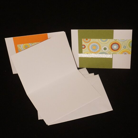 3 White Handmade Note Cards Multi-Color Circle Pattern with Silver Ribbon - Picture 5 of 5